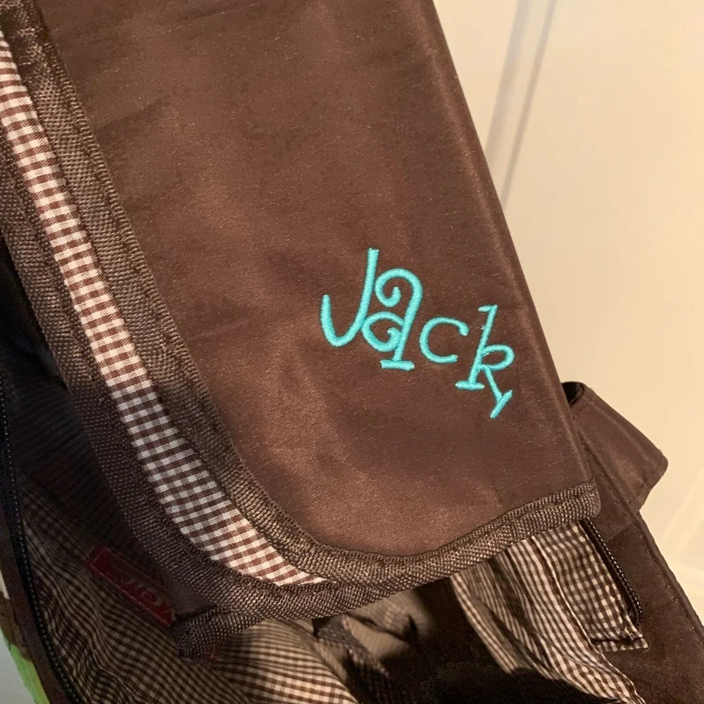 N. Gil Chevron Diaper Bag W/ Monogrammed “Jackson” New